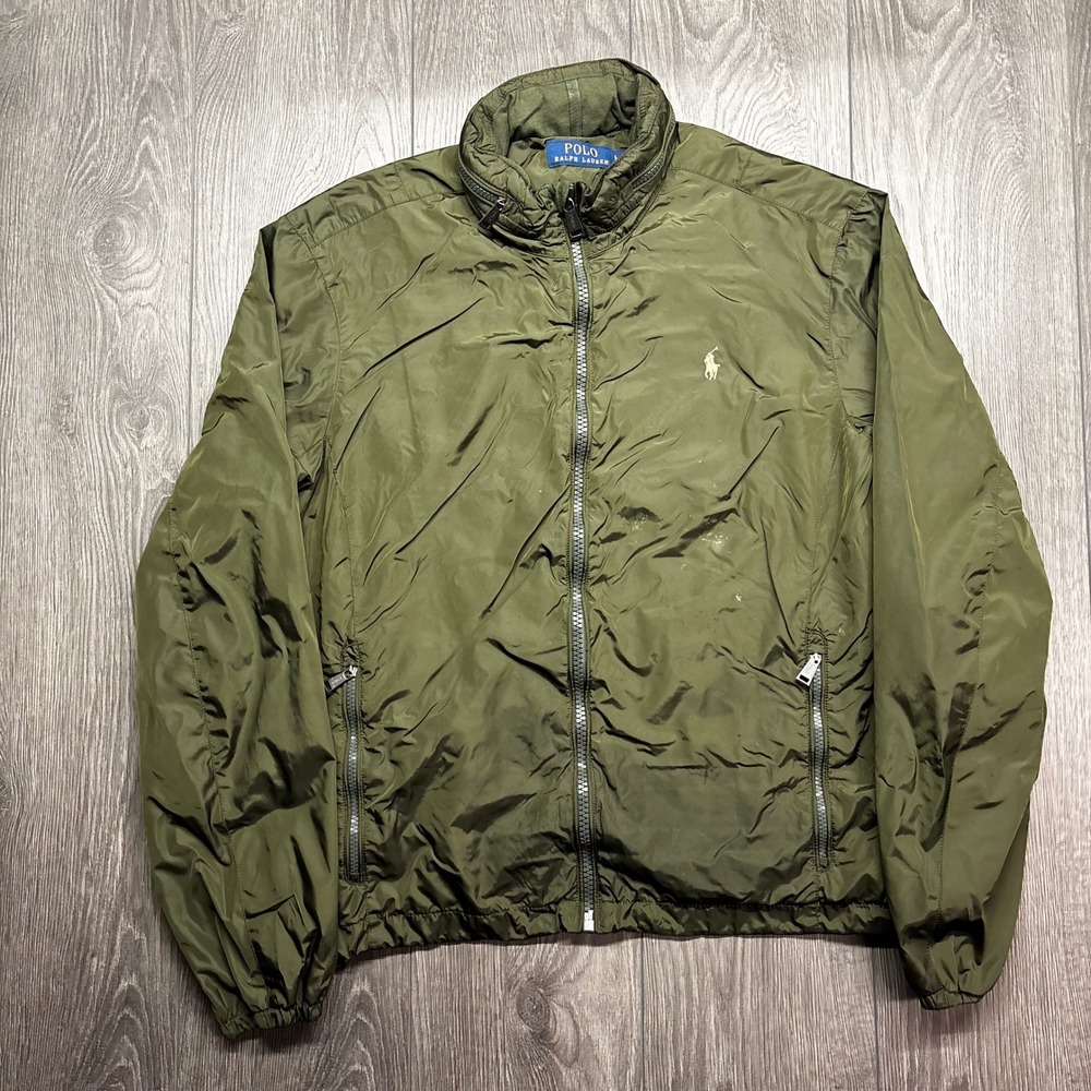 Polo Ralph Lauren Mens Large Green Zip Retford Windbreaker Jacket Stowaway Hood